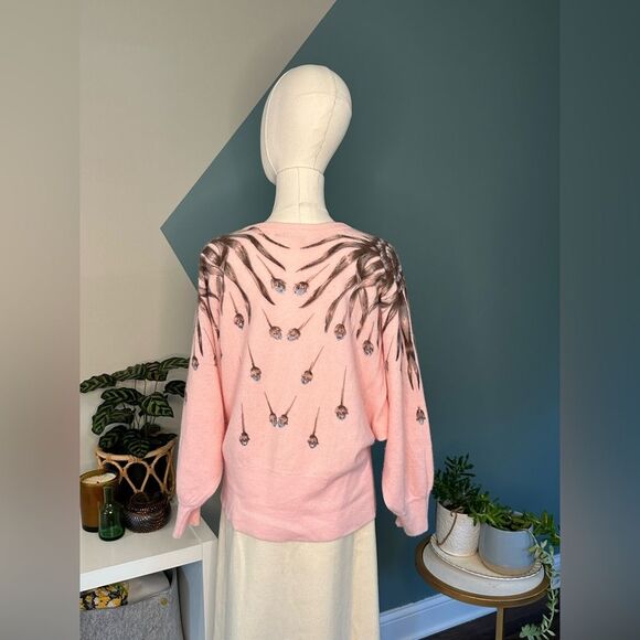 Vintage 80s/90s Marianna di Firenze Pink Lambswool Angora Floral Sweater Size M - Picture 4 of 11